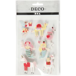 3D Stickers, flamingo, lama, havfrue, H: 50-60 mm, B: 30-45 mm, tykkelse 7 mm, 7 stk./ 1 pk.