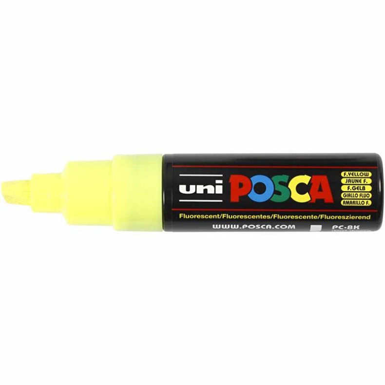 Posca Tusch, nr. PC-8K, streg 8 mm, broad, fluorescerende gul, 1 stk.