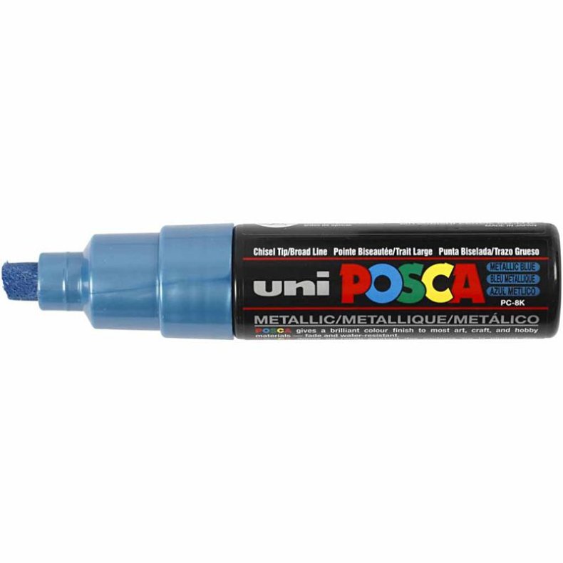 Posca Tusch, nr. PC-8K, streg 8 mm, broad, metallic bl&aring;, 1 stk.