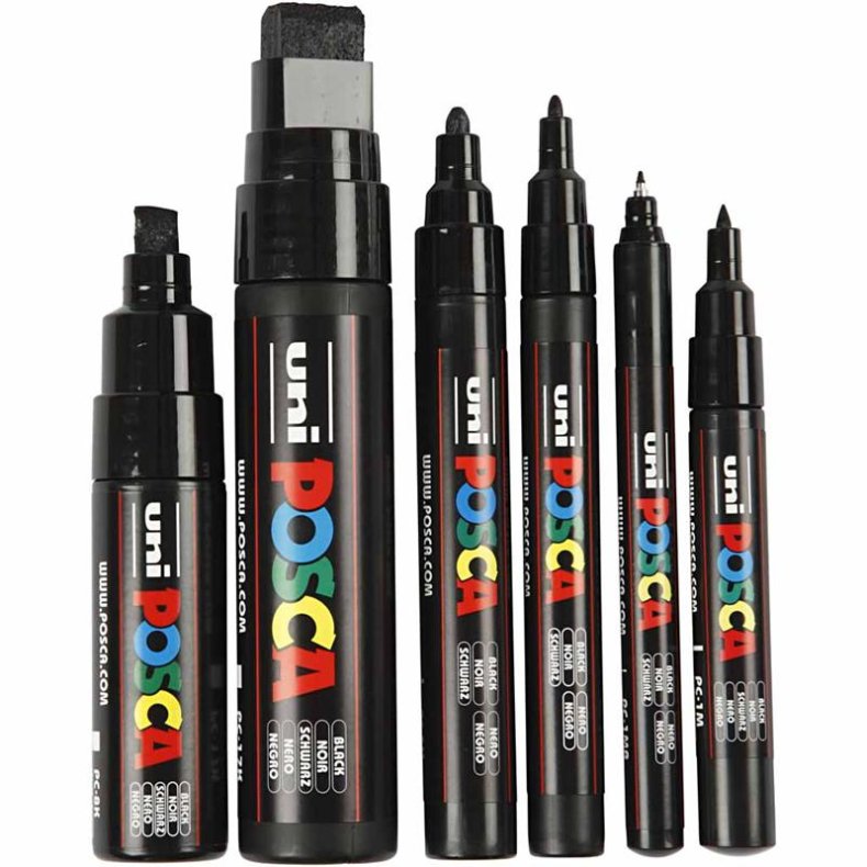 Posca Tusch, streg 0,7-15 mm, sort, 6 stk./ 1 pk.