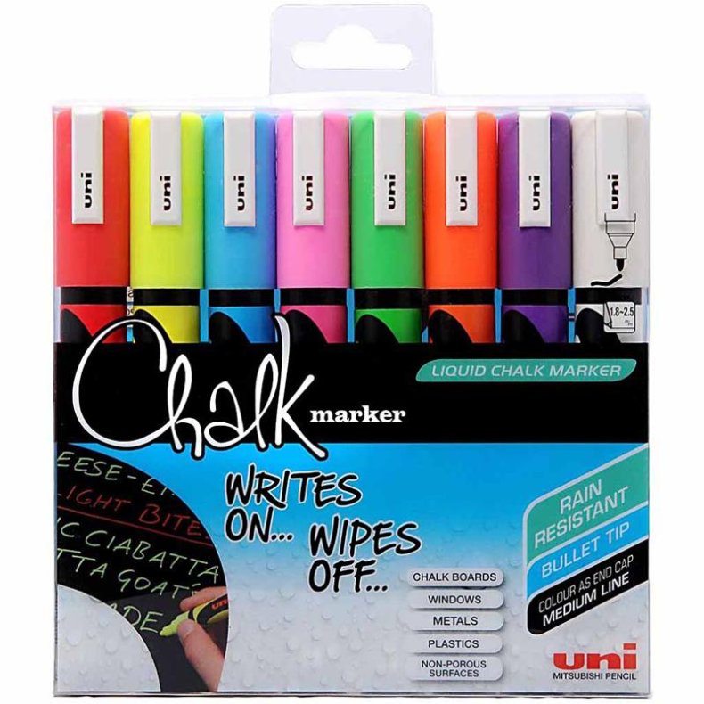 Chalk Marker, streg 1,8-2,5 mm, 8 stk./ 1 pk.
