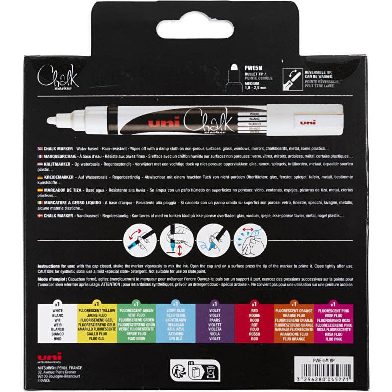 Chalk Marker, streg 1,8-2,5 mm, 8 stk./ 1 pk.