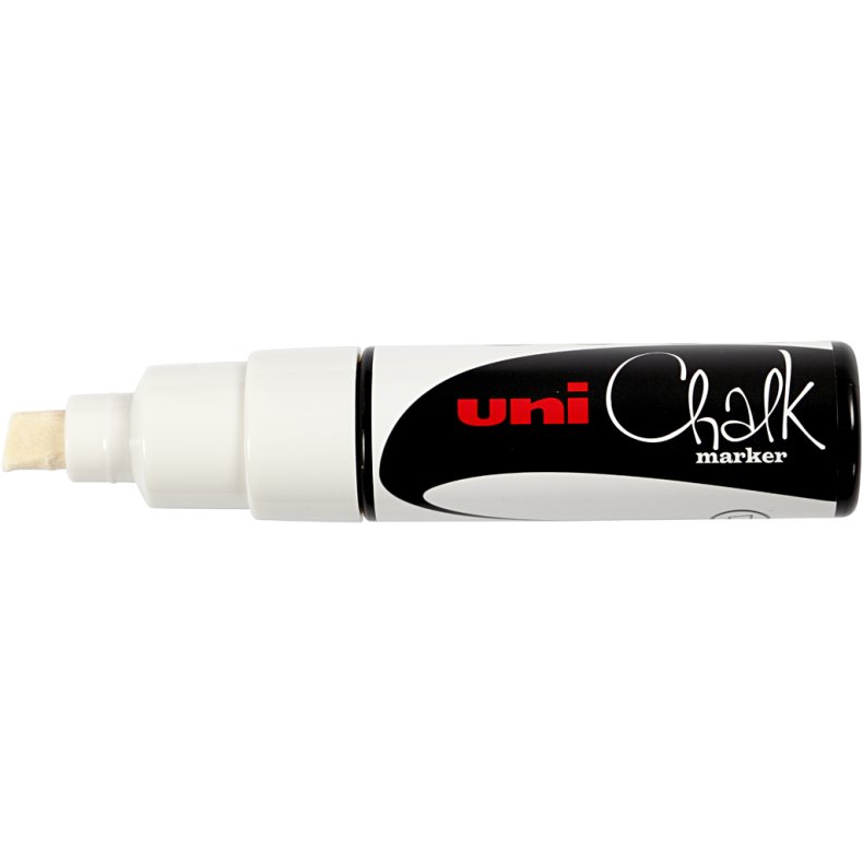Chalk Marker, streg 8 mm, hvid, 1 stk.