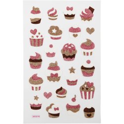 Glitterstickers, muffins, ark 10x16 cm, 1 ark