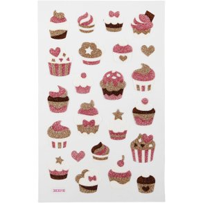 Glitterstickers, muffins, ark 10x16 cm, 1 ark