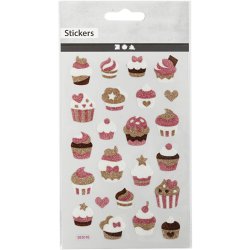 Glitterstickers, muffins, ark 10x16 cm, 1 ark
