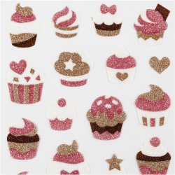 Glitterstickers, muffins, ark 10x16 cm, 1 ark