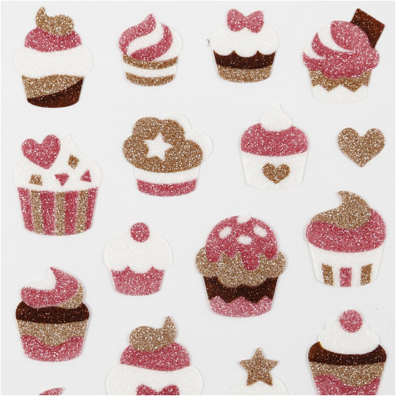 Glitterstickers, muffins, ark 10x16 cm, 1 ark