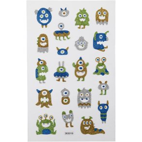 Glitterstickers, rumvæsner, ark 10x16 cm, 1 ark