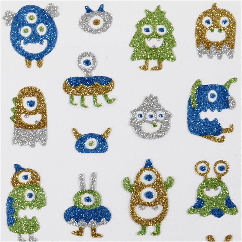 Glitterstickers, rumv&aelig;sner, ark 10x16 cm, 1 ark