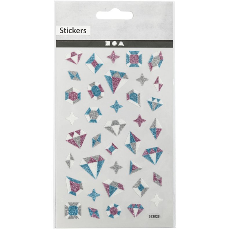 Glitterstickers, diamanter, ark 10x16 cm, 1 ark