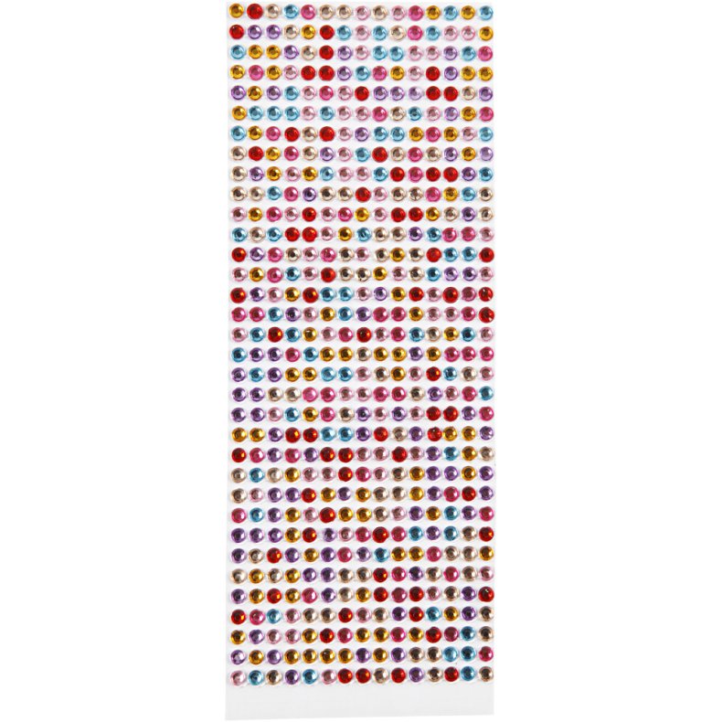 Rhinsten, diam. 4-6 mm, ark 16x9,5 cm, ass. farver, 10 ark/ 1 pk.