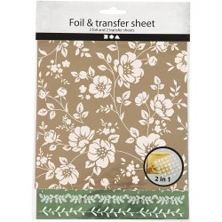 Dekorationsfolie og design limark, blomster, ark 15x15 cm, guld, gr&oslash;n, 2x2 ark/ 1 pk.