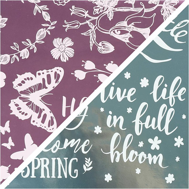 Dekorationsfolie og design limark, for&aring;r, ark 15x15 cm, lysebl&aring;, pink, 2x2 ark/ 1 pk.