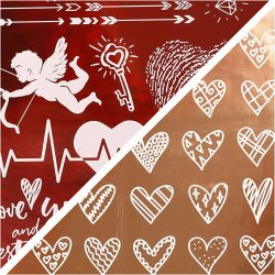 Dekorationsfolie og design limark, hjerter og k&aelig;rlighed, ark 15x15 cm, r&oslash;d, 2x2 ark/ 1 pk.