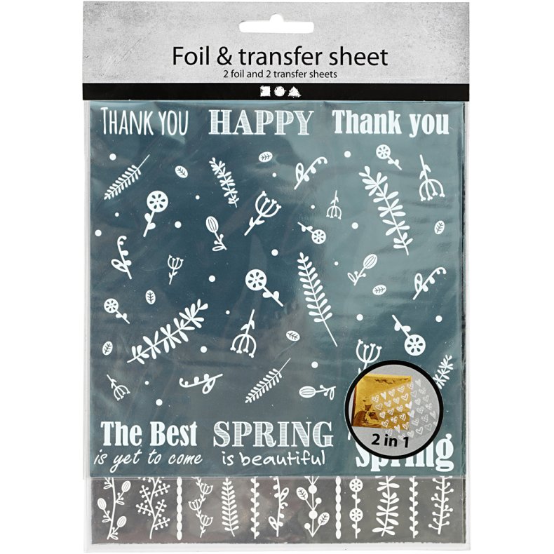 Dekorationsfolie og design limark, For&aring;rsblomster, ark 15x15 cm, s&oslash;lv, turkis, 2x2 ark/ 1 pk.