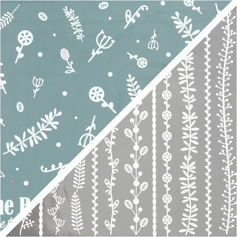 Dekorationsfolie og design limark, For&aring;rsblomster, ark 15x15 cm, s&oslash;lv, turkis, 2x2 ark/ 1 pk.