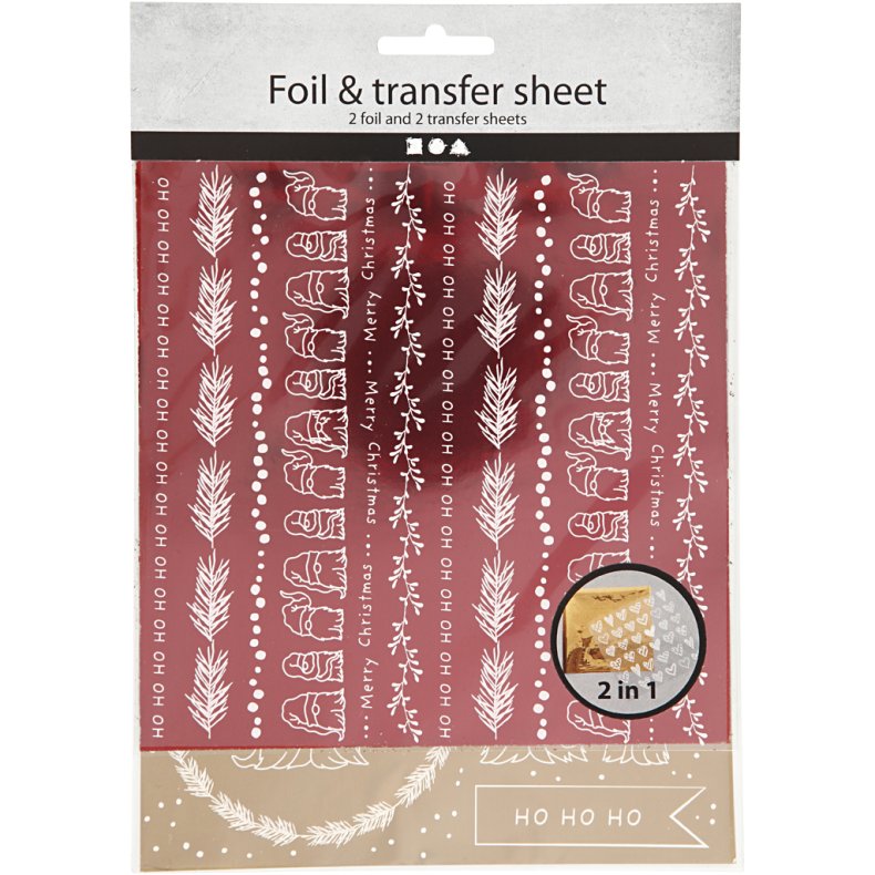 Dekorationsfolie og design limark, Traditionel jul, ark 15x15 cm, guld, r&oslash;d, 2x2 ark/ 1 pk.