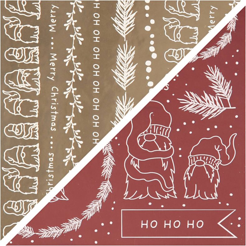 Dekorationsfolie og design limark, Traditionel jul, ark 15x15 cm, guld, r&oslash;d, 2x2 ark/ 1 pk.
