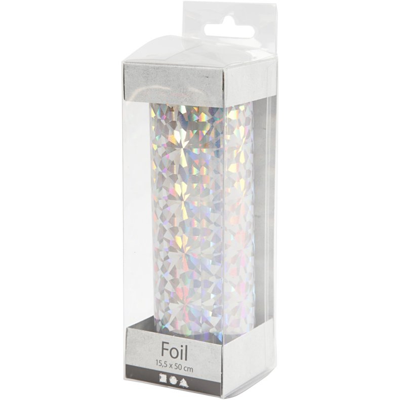 Dekorationsfolie, B: 15,5 cm, tykkelse 0,02 mm, s&oslash;lv, 50 cm/ 1 rl.