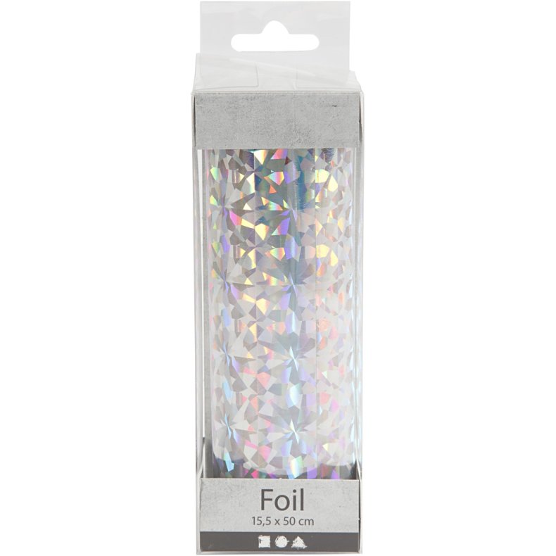 Dekorationsfolie, B: 15,5 cm, tykkelse 0,02 mm, s&oslash;lv, 50 cm/ 1 rl.