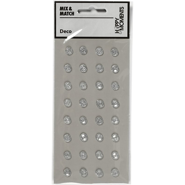 Rhinsten, diam. 8 mm, s&oslash;lv, 32 stk./ 1 pk.