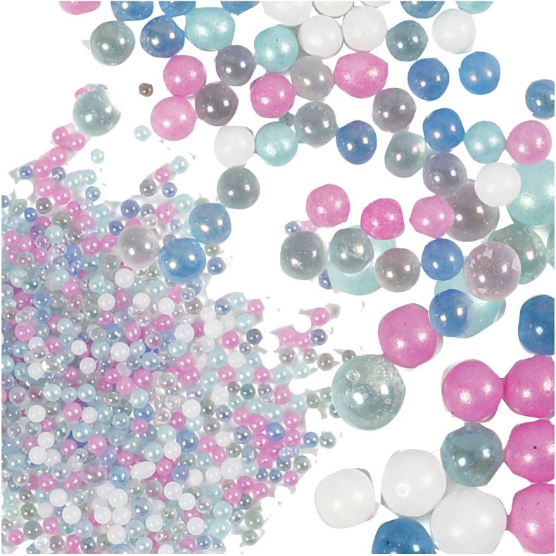 Mini Glaskugler, str. 0,6-0,8+1,5-2+3 mm, pastelfarver, 3x45 g/ 1 pk.