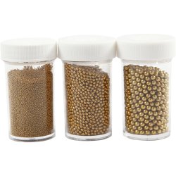 Mini Glaskugler, str. 0,6-0,8+1,5-2+3 mm, guld, 3x45 g/ 1 pk.