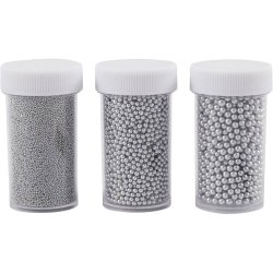 Mini Glaskugler, str. 0,6-0,8+1,5-2+3 mm, s&oslash;lv, 3x45 g/ 1 pk.