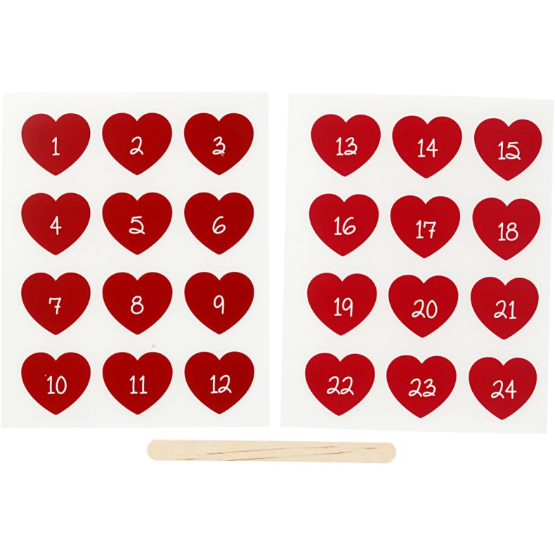 Rub on Stickers, kalendertal, H: 32 mm, B: 28 mm, ark 12,2x15,3 cm, r&oslash;d, 1 pk.