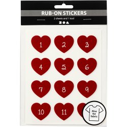 Rub on Stickers, kalendertal, H: 32 mm, B: 28 mm, ark 12,2x15,3 cm, r&oslash;d, 1 pk.