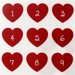 Rub on Stickers, kalendertal, H: 32 mm, B: 28 mm, ark 12,2x15,3 cm, r&oslash;d, 1 pk.