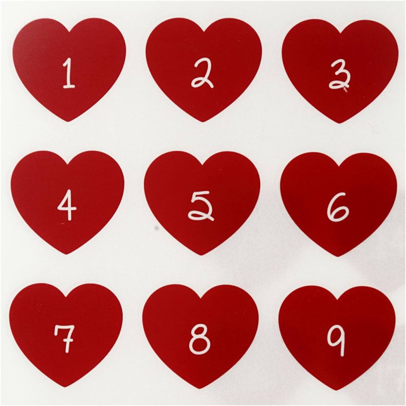 Rub on Stickers, kalendertal, H: 32 mm, B: 28 mm, ark 12,2x15,3 cm, r&oslash;d, 1 pk.