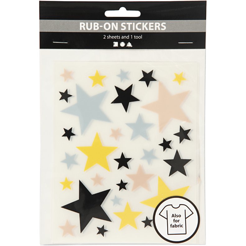 Rub on Stickers, stjerner, ark 12,2x15,3 cm, 1 pk.
