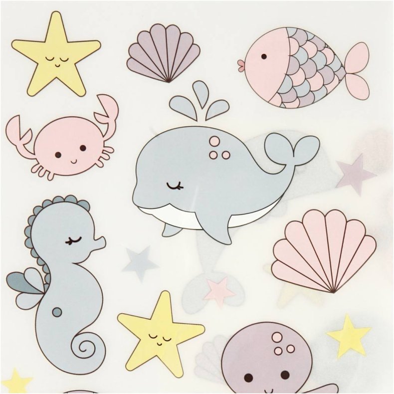 Rub on Stickers, havet, ark 12,2x15,3 cm, 1 pk.