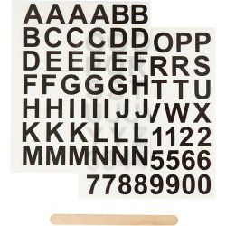 Rub on Stickers, bogstaver og tal, H: 17 mm, B: 17 mm, ark 12,2x15,3 cm, sort, 1 pk.