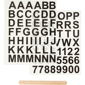 Rub on Stickers, bogstaver og tal, H: 17 mm, B: 17 mm, ark 12,2x15,3 cm, sort, 1 pk.