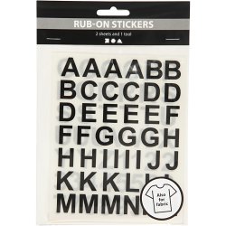 Rub on Stickers, bogstaver og tal, H: 17 mm, B: 17 mm, ark 12,2x15,3 cm, sort, 1 pk.