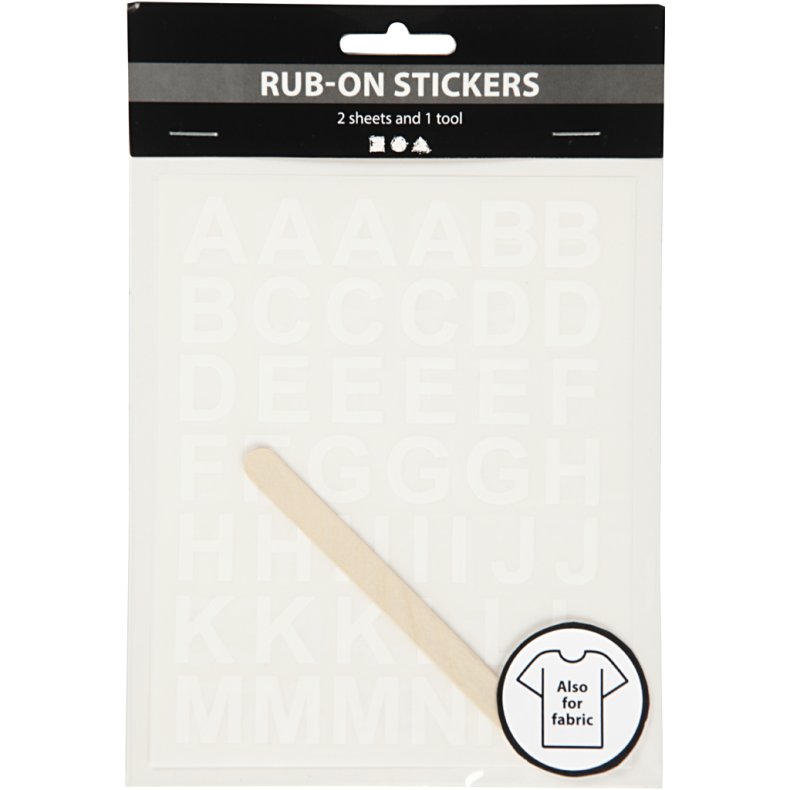 Rub on Stickers, bogstaver og tal, H: 17 mm, B: 17 mm, ark 12,2x15,3 cm, hvid, 1 pk.