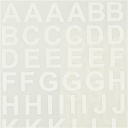 Rub on Stickers, bogstaver og tal, H: 17 mm, B: 17 mm, ark 12,2x15,3 cm, hvid, 1 pk.