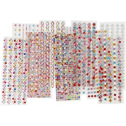 Rhinsten, diam. 2-10 mm, ark 27x9 cm, Indhold kan variere, 12 ass. ark/ 1 pk.