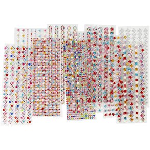 Rhinsten, diam. 2-10 mm, ark 27x9 cm, Indhold kan variere, 12 ass. ark/ 1 pk.