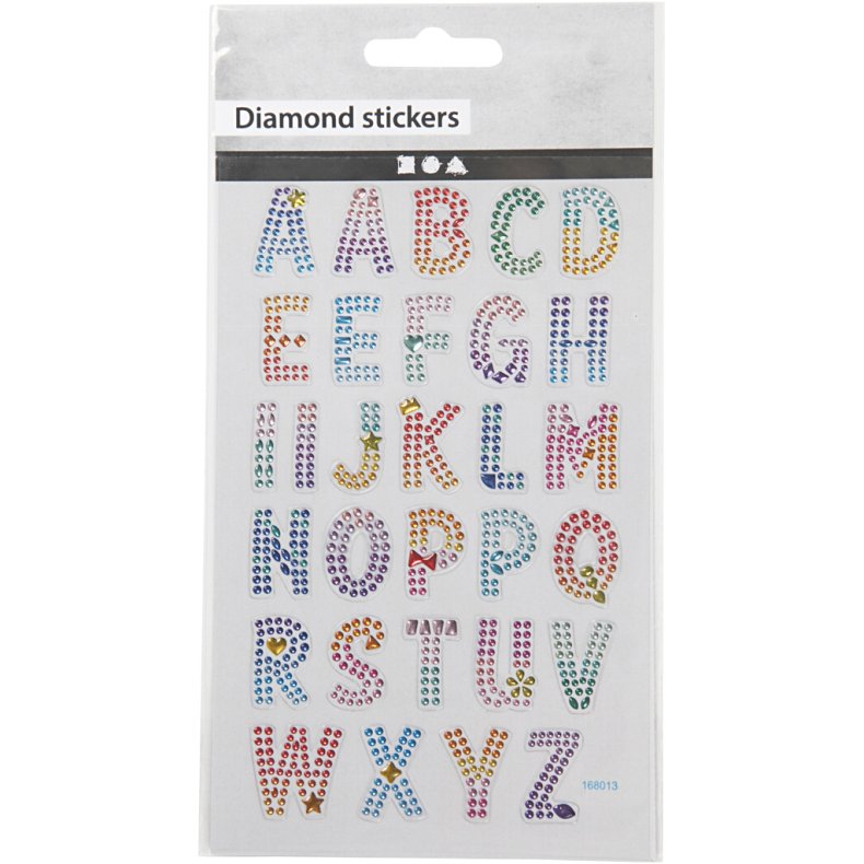 Diamond stickers, alfabet, ark 10x16 cm, 1 ark