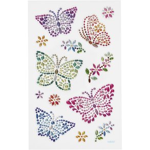 Diamond stickers, sommerfugle, ark 10x16 cm, 1 ark