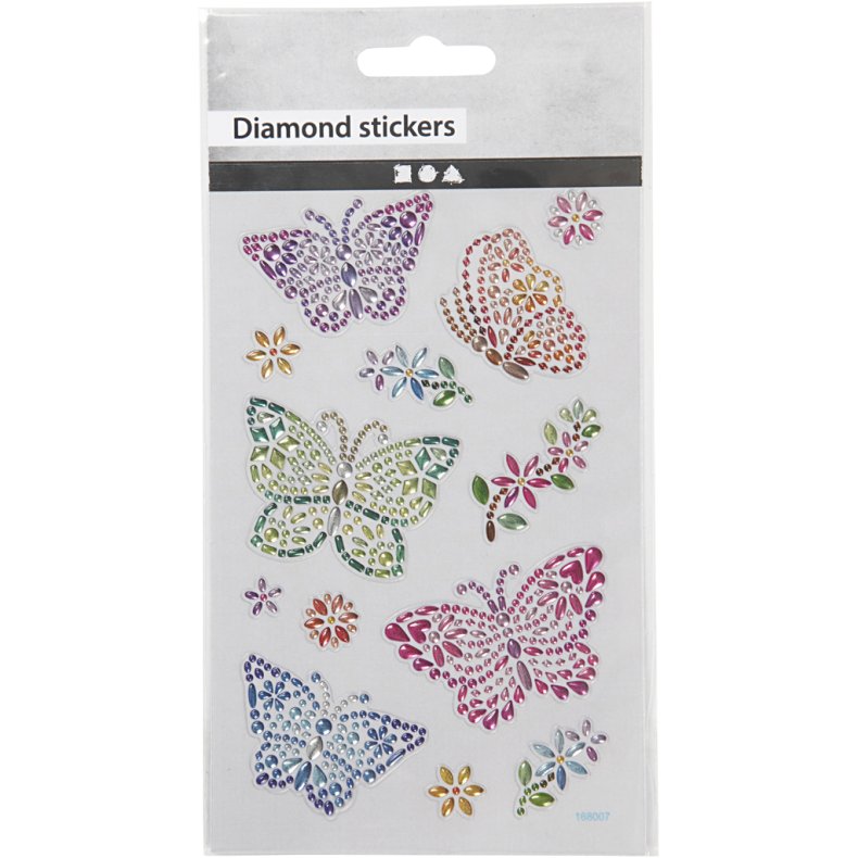 Diamond stickers, sommerfugle, ark 10x16 cm, 1 ark