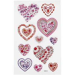 Diamond stickers, hjerter, ark 10x16 cm, 1 ark