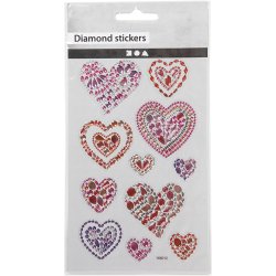 Diamond stickers, hjerter, ark 10x16 cm, 1 ark