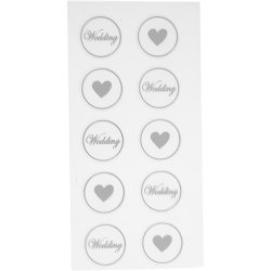 Stickers, hjerte - wedding, diam. 25 mm, ark 7,8x15,5 cm, sort, 2 ass. ark/ 1 pk.