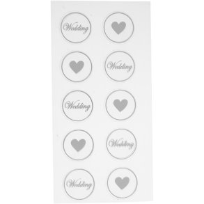 Stickers, hjerte - wedding, diam. 25 mm, ark 7,8x15,5 cm, sort, 2 ass. ark/ 1 pk.