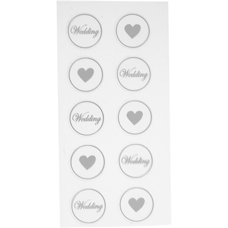 Stickers, hjerte - wedding, diam. 25 mm, 7,8x15,5 cm, sort, 2ass. ark/ 1 pk.